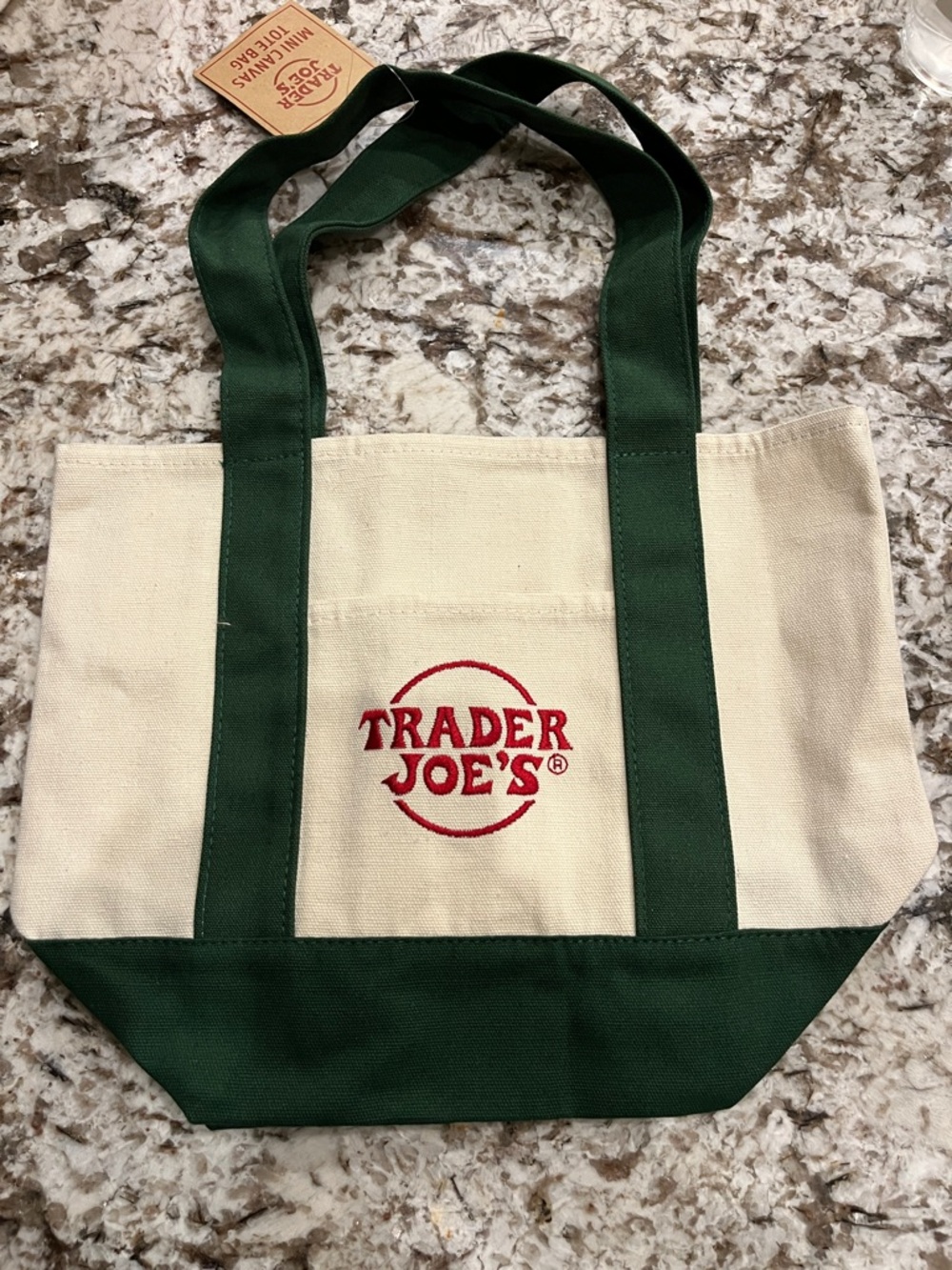 Trader Joe's Cream and Green Canvas mini Tote Bag
